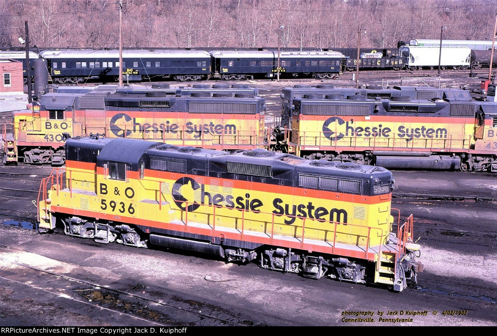 B&O GP9 5936 Connellsville, Pennsylvania. April 2, 1982. 